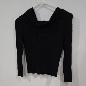 Zara Sz Medium Black Ribbed Stretch Blouse Top